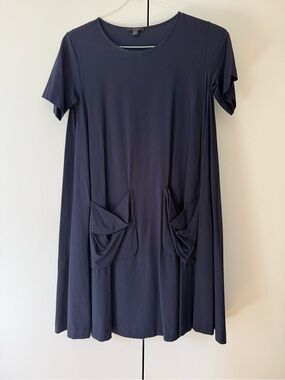 COS Navy Blue Swing Dress Oversized Pockets Short Sleeve Size S